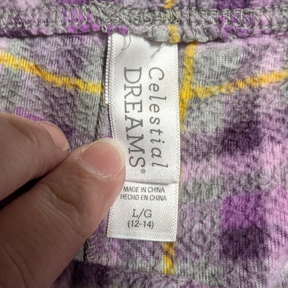 CELESTIAL DREAMS Womens Pajama set - Purple and Yellow Plaid size Large 12-14 - Picture 5 of 14